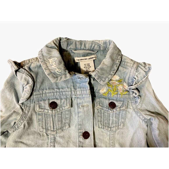 Girls Cupcakes and Cashmere Embroidered Love and Daisies Ruffled denim  2T - Picture 3 of 14